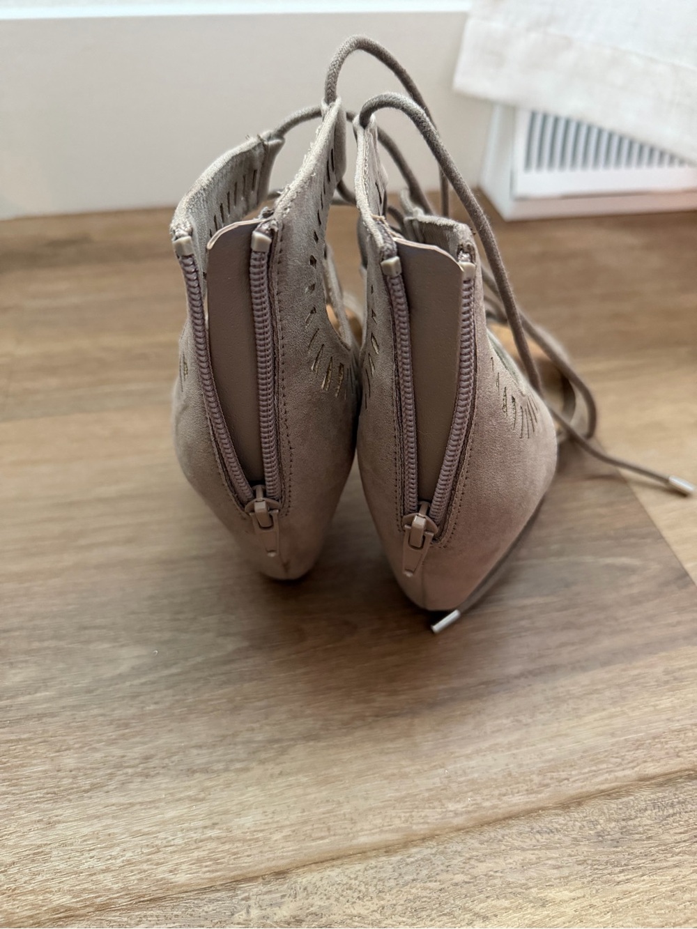 Steve Madden Taupe Lace-Up Cork Wedge Sandals - Picture 3 of 5